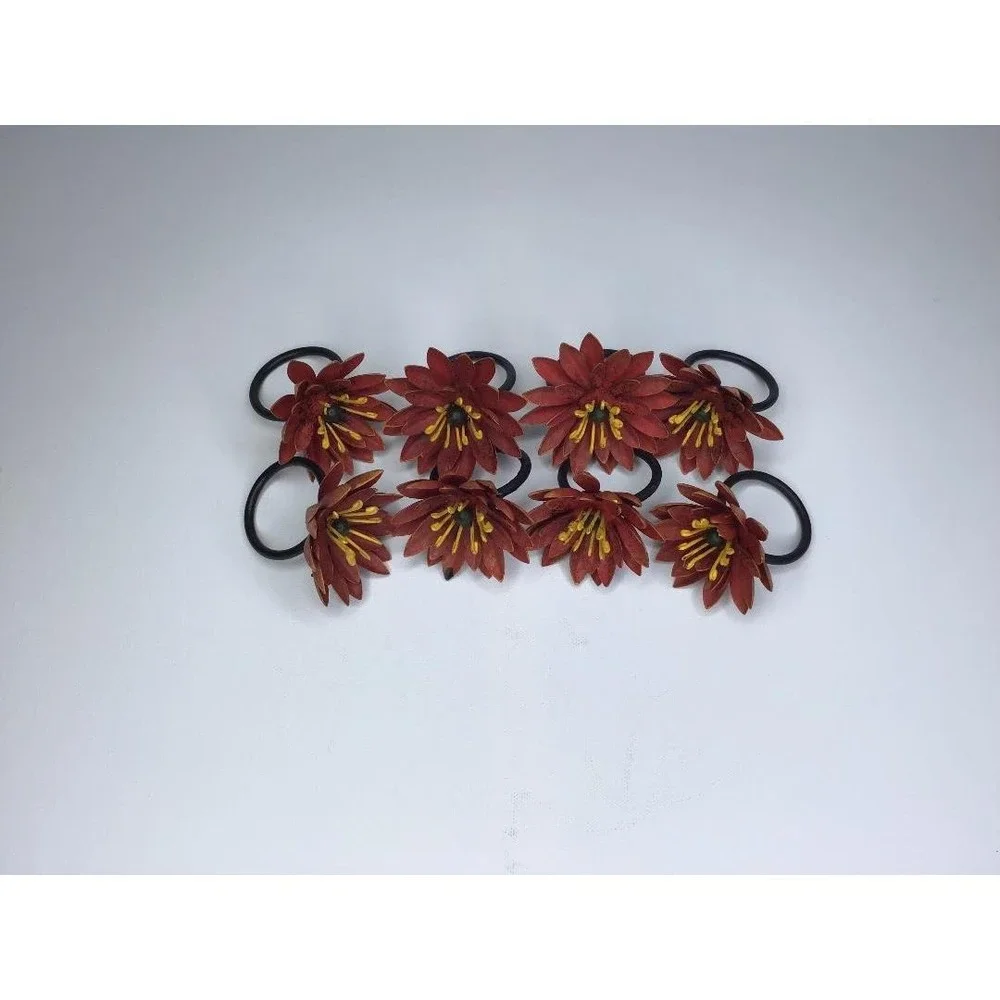 Vintage Style Floral Napkin Rings and Peach Cloth Napkins Boho Whimsical Cottage